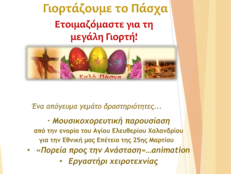 “Γιορτάζουμε το Πάσχα – Ετοιμαζόμαστε για τη μεγάλη Γιορτή” στο Πνευματικό Κέντρο της ενορίας Ι. Ναού Αγίου Ελευθερίου Χαλανδρίου